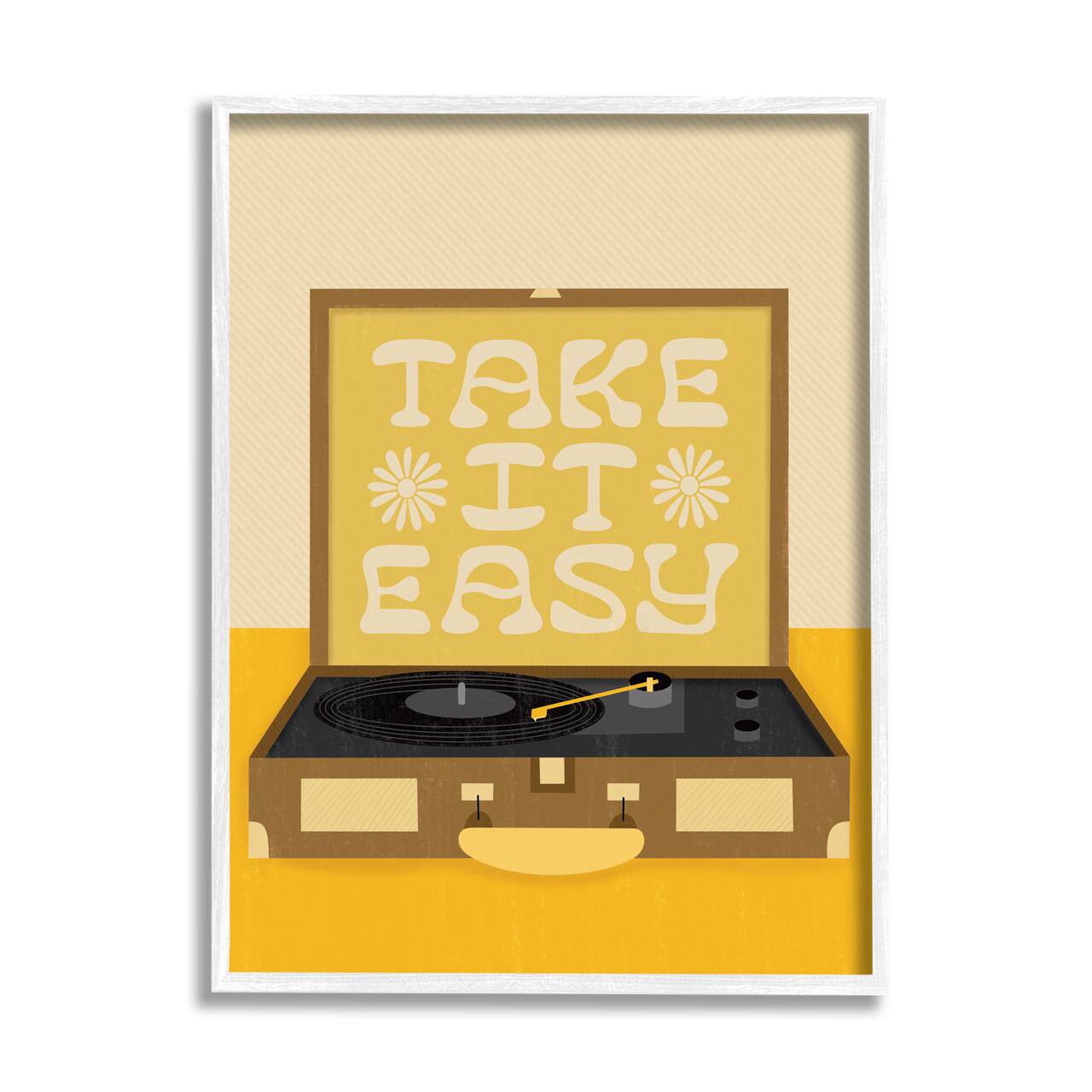Stupell Industries Take it Easy Motivational Vintage Boho Record Player Framed Wall Art
